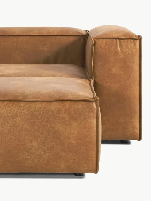 Modulaire bank Lennon (4-zits) van gerecycled leer met poef (links/rechts)