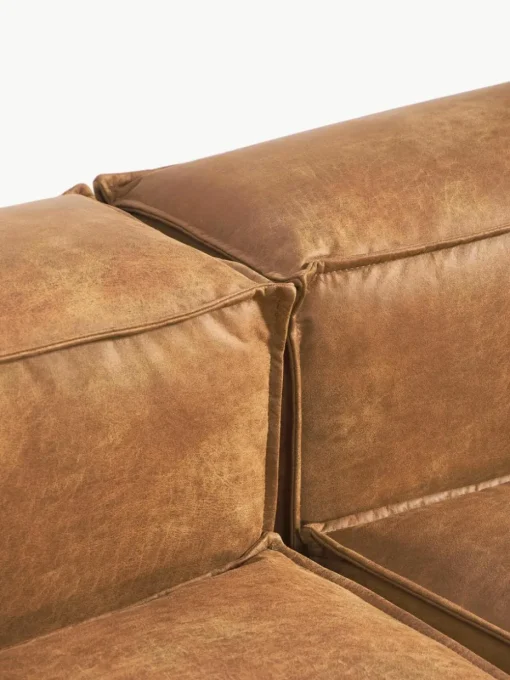 Modulaire bank Lennon (4-zits) van gerecycled leer met poef (links/rechts)