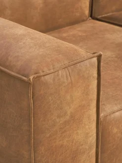 Modulaire bank Lennon (4-zits) van gerecycled leer met poef (links/rechts)