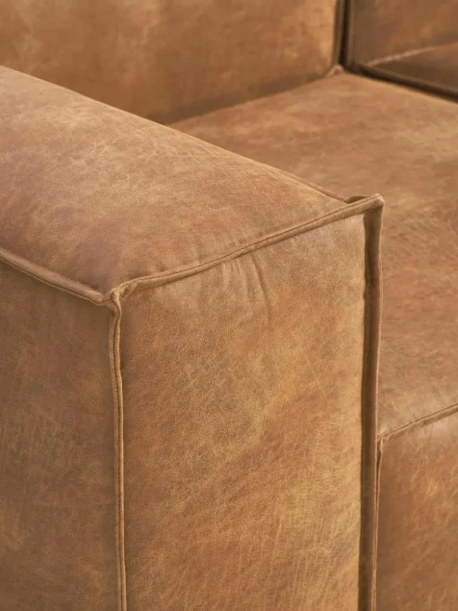 Modulaire bank Lennon (4-zits) van gerecycled leer met poef (links/rechts)