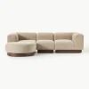 Modulaire bank Natalie (3-zits) van teddy-bouclé met poef