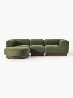 Modulaire bank Natalie (3-zits) van teddy-bouclé met poef