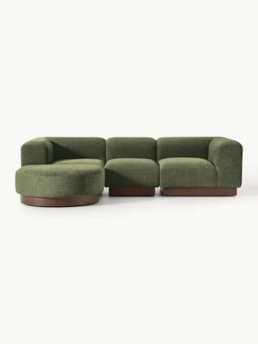 Modulaire bank Natalie (3-zits) van teddy-bouclé met poef