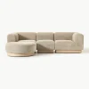 Modulaire bank Natalie (3-zits) van teddy-bouclé met poef