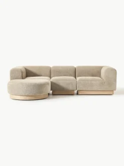 Modulaire bank Natalie (3-zits) van teddy-bouclé met poef