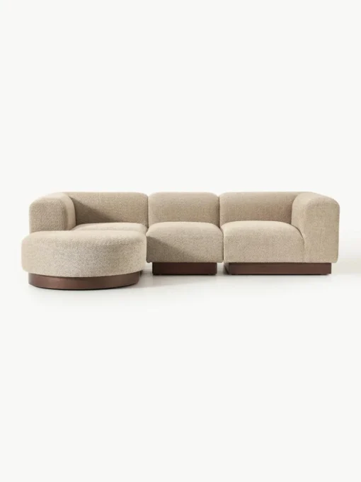 Modulaire bank Natalie (3-zits) van teddy-bouclé met poef