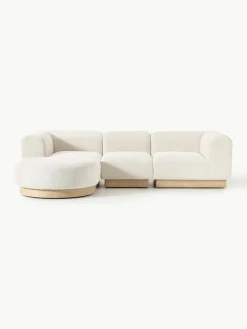 Modulaire bank Natalie (3-zits) van teddy-bouclé met poef