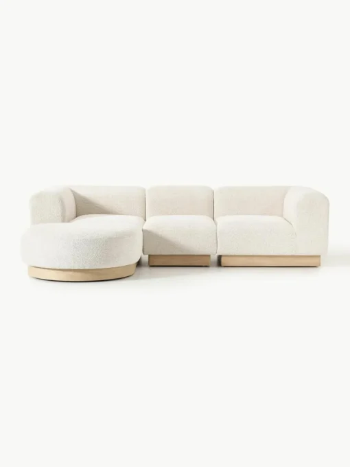 Modulaire bank Natalie (3-zits) van teddy-bouclé met poef