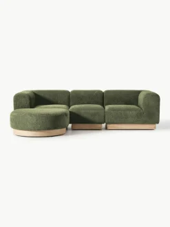 Modulaire bank Natalie (3-zits) van teddy-bouclé met poef