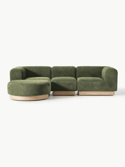 Modulaire bank Natalie (3-zits) van teddy-bouclé met poef