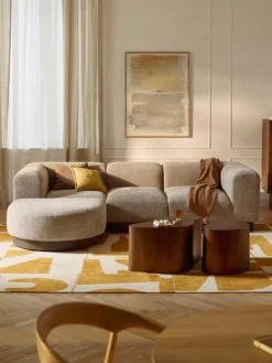 Modulaire bank Natalie (3-zits) van teddy-bouclé met poef