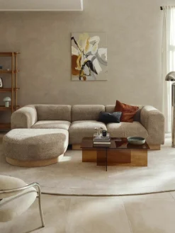 Modulaire bank Natalie (3-zits) van teddy-bouclé met poef