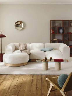 Modulaire bank Natalie (3-zits) van teddy-bouclé met poef