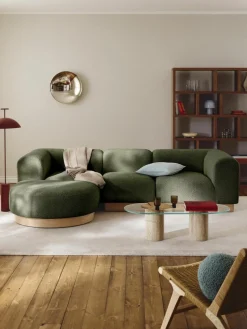 Modulaire bank Natalie (3-zits) van teddy-bouclé met poef