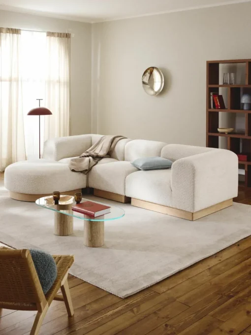 Modulaire bank Natalie (3-zits) van teddy-bouclé met poef