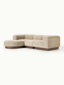 Modulaire bank Natalie (3-zits) van teddy-bouclé met poef