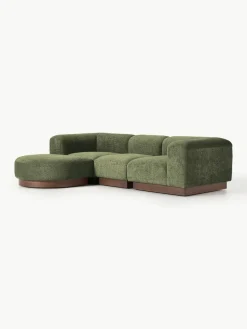 Modulaire bank Natalie (3-zits) van teddy-bouclé met poef