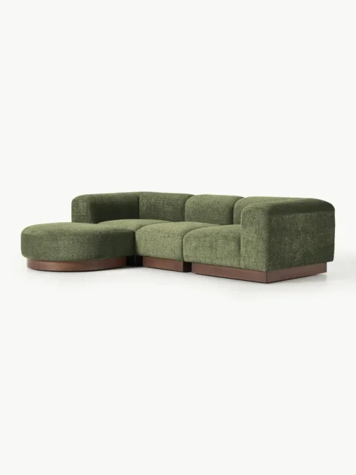 Modulaire bank Natalie (3-zits) van teddy-bouclé met poef