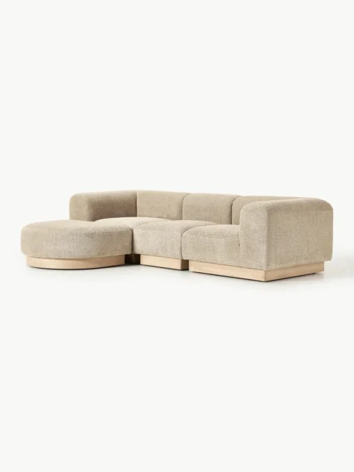 Modulaire bank Natalie (3-zits) van teddy-bouclé met poef