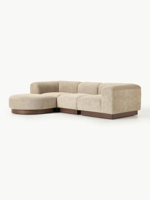 Modulaire bank Natalie (3-zits) van teddy-bouclé met poef