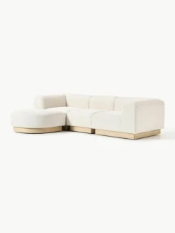 Modulaire bank Natalie (3-zits) van teddy-bouclé met poef