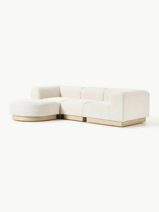 Modulaire bank Natalie (3-zits) van teddy-bouclé met poef