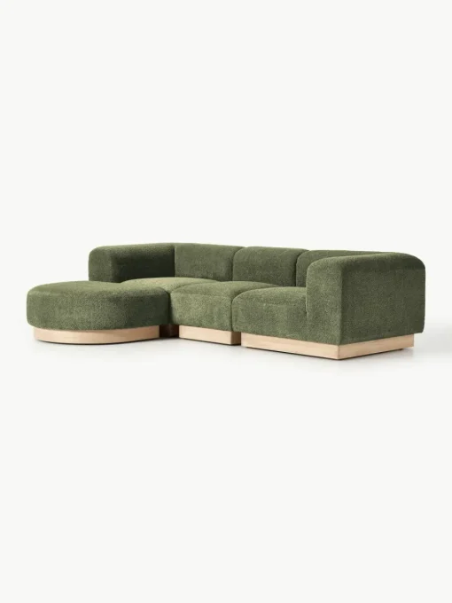 Modulaire bank Natalie (3-zits) van teddy-bouclé met poef