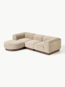 Modulaire bank Natalie (3-zits) van teddy-bouclé met poef