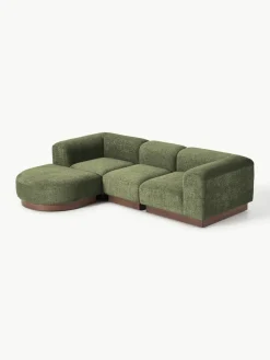 Modulaire bank Natalie (3-zits) van teddy-bouclé met poef