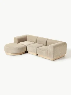 Modulaire bank Natalie (3-zits) van teddy-bouclé met poef