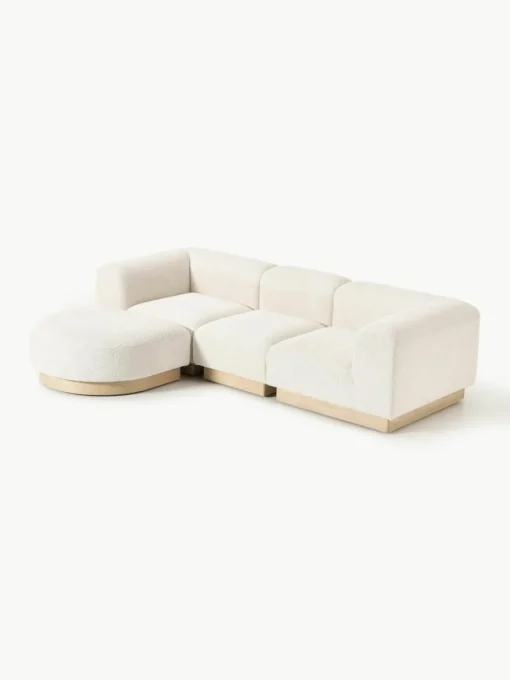 Modulaire bank Natalie (3-zits) van teddy-bouclé met poef