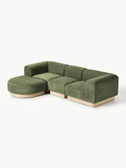 Modulaire bank Natalie (3-zits) van teddy-bouclé met poef