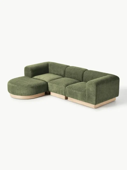 Modulaire bank Natalie (3-zits) van teddy-bouclé met poef