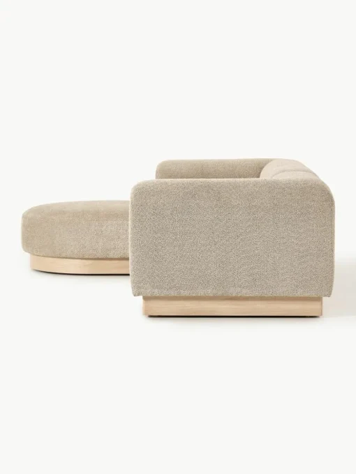 Modulaire bank Natalie (3-zits) van teddy-bouclé met poef
