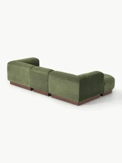 Modulaire bank Natalie (3-zits) van teddy-bouclé met poef
