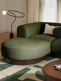 Modulaire bank Natalie (3-zits) van teddy-bouclé met poef