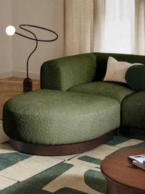 Modulaire bank Natalie (3-zits) van teddy-bouclé met poef