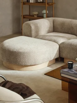 Modulaire bank Natalie (3-zits) van teddy-bouclé met poef