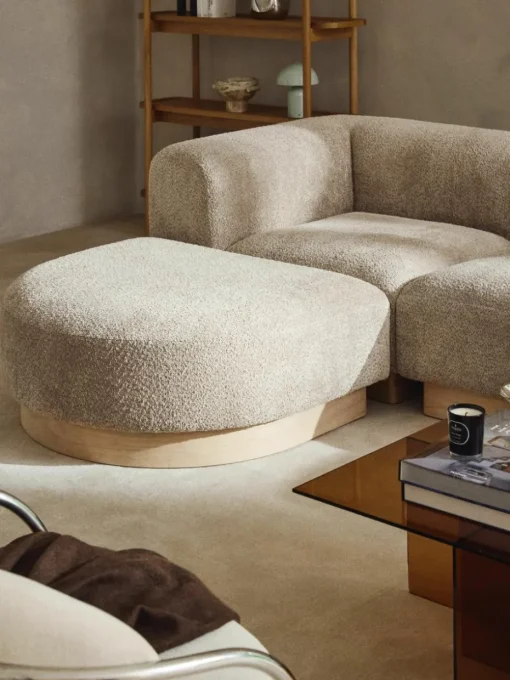 Modulaire bank Natalie (3-zits) van teddy-bouclé met poef
