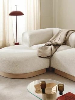 Modulaire bank Natalie (3-zits) van teddy-bouclé met poef