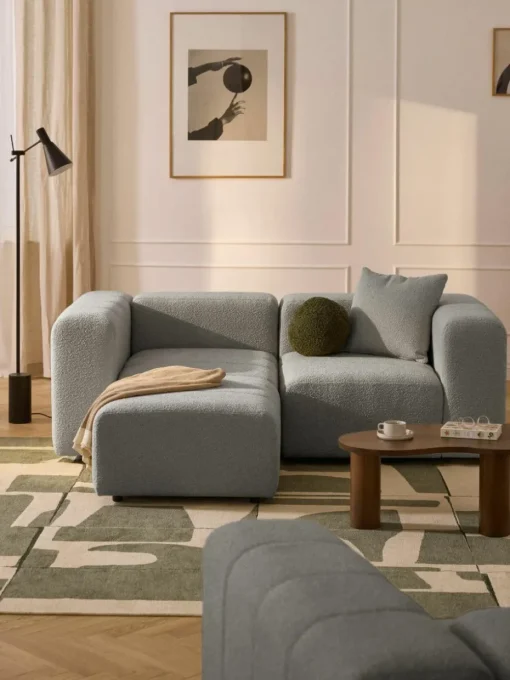 Modulaire bouclé bank Lena (3-zits) met kruk