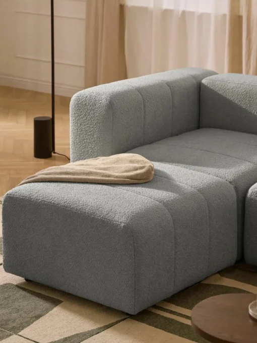 Modulaire bouclé bank Lena (3-zits) met kruk