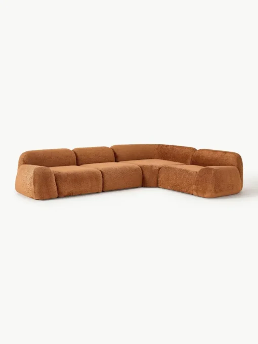 Modulaire hoekbank Wolke (4-zits) van teddy-bouclé