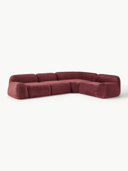 Modulaire hoekbank Wolke (4-zits) van teddy-bouclé
