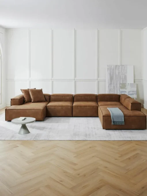 Modulaire U-bank Lennon van gerecycled leer