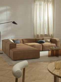 Modulaire XL hoekbank Lennon van gerecycled leer