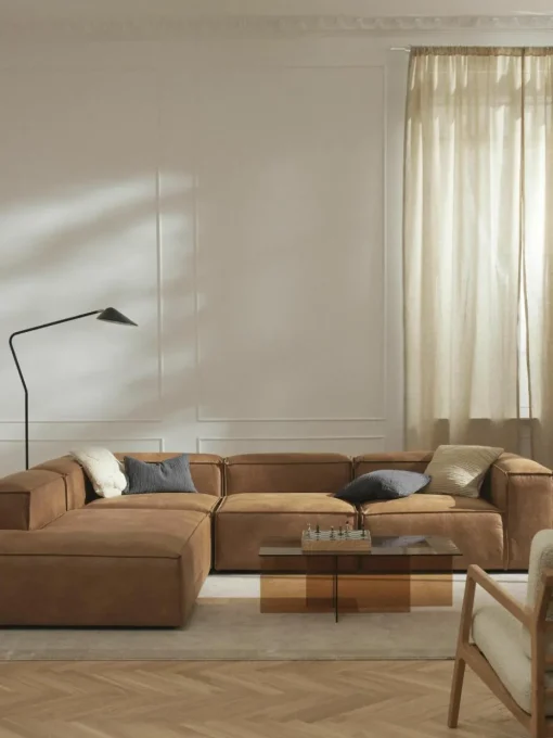 Modulaire XL hoekbank Lennon van gerecycled leer