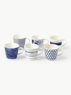 Mokken Pacific blauw van porselein, set van 6