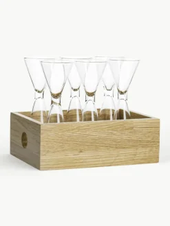 Mondgeblazen borrelglazen Semon met houten kistje, 6 stuks