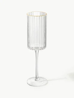 Mondgeblazen champagneglazen Aleo met goudkleurige rand, 4 stuks